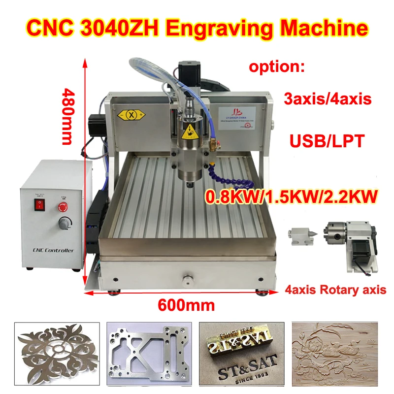 LY CNC Router 3040ZH Engraving Drilling Milling Machine 800W 1500W 2200W with Tank 3axis 4axis USB LPT Engraver Cutter 400X300mm