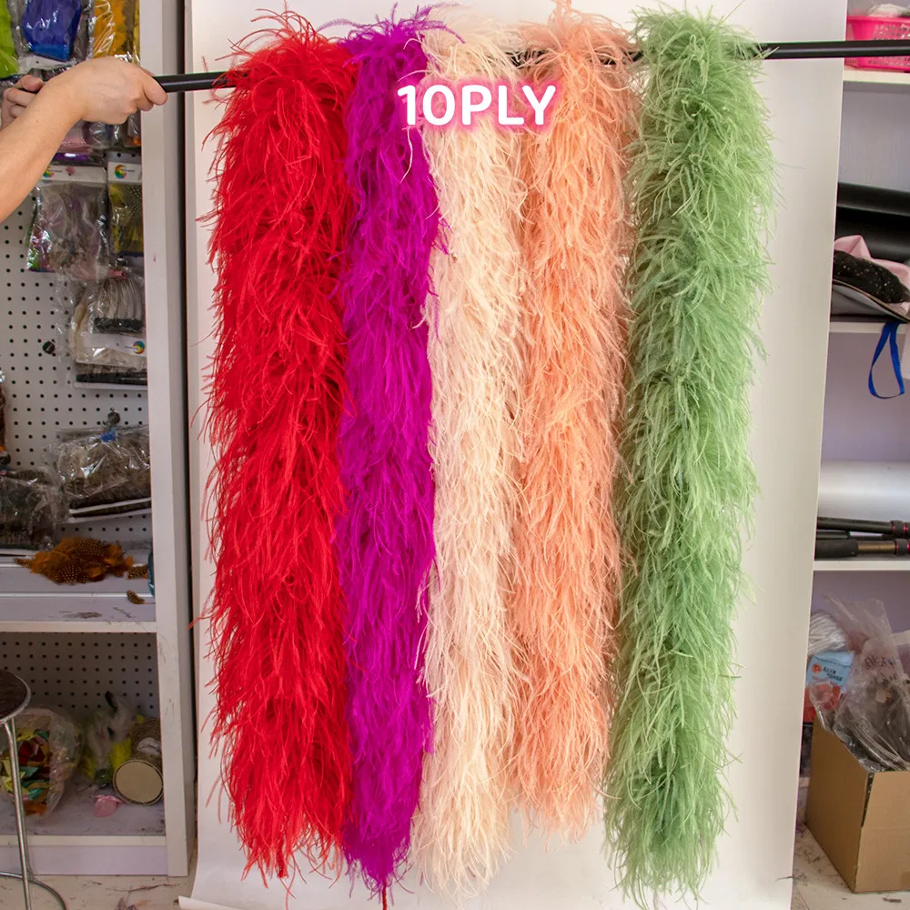 6 10Ply Ostrich Feather Boa 1M&2M Natural Ostrich Plumage Scarf Trim for Shawl Decoration Carnival Clothes Accessory Crafts