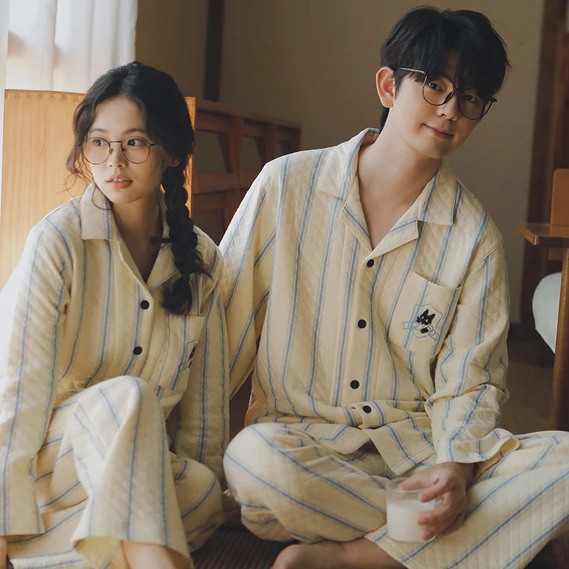 

Couple's Sleepwear Men's Cotton Flannel Home Clothes Warmth Breathable Long Sleeve Collar Long Pants Winter Home Suit