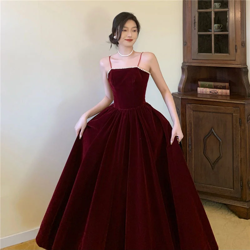 

Velvet Dress Hepburn Long Skirt Women Clothing Party Dresses Vestido Dress