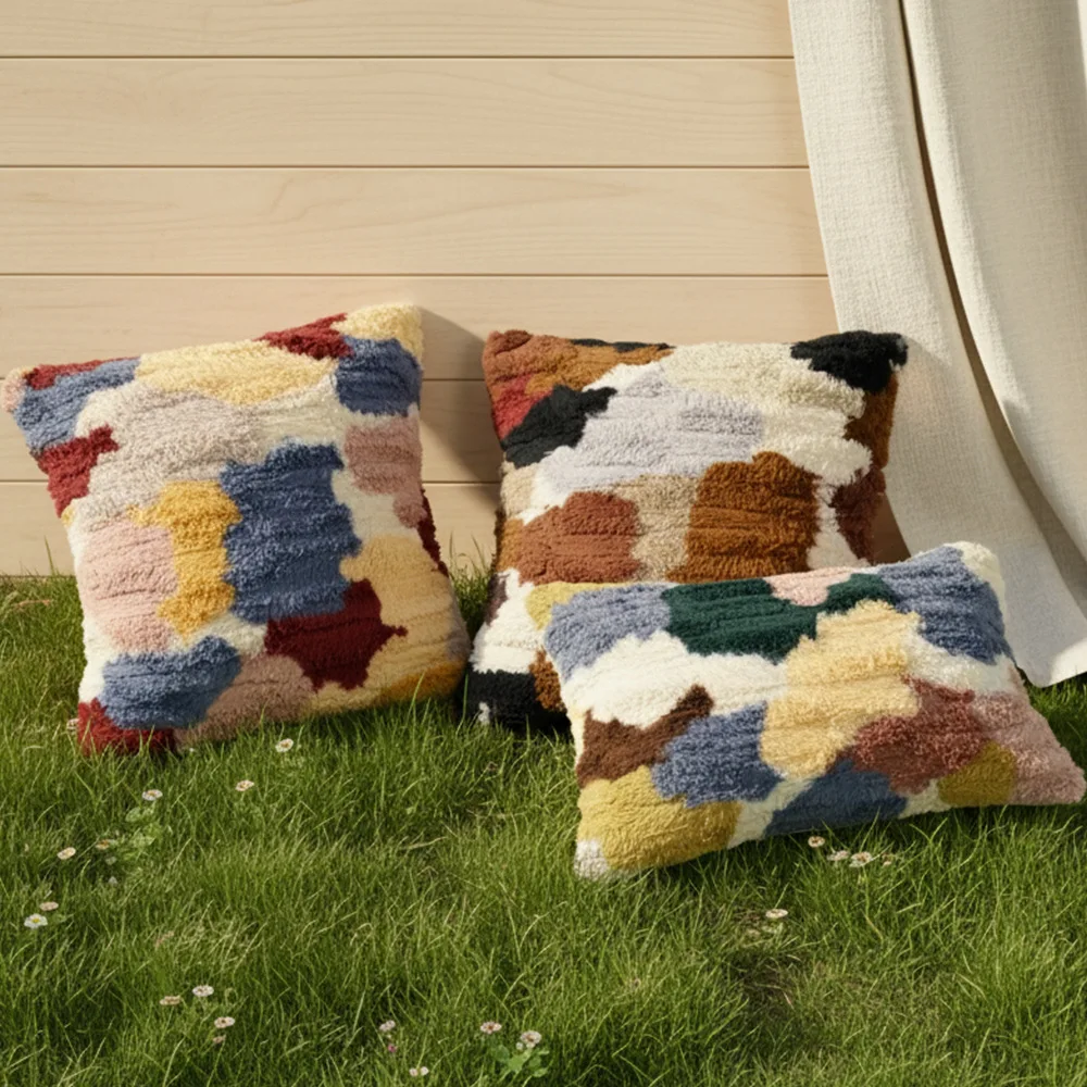 

2-piece Plush Color Block Printed Cushion Cover Soft Home Sofa Pillowcase