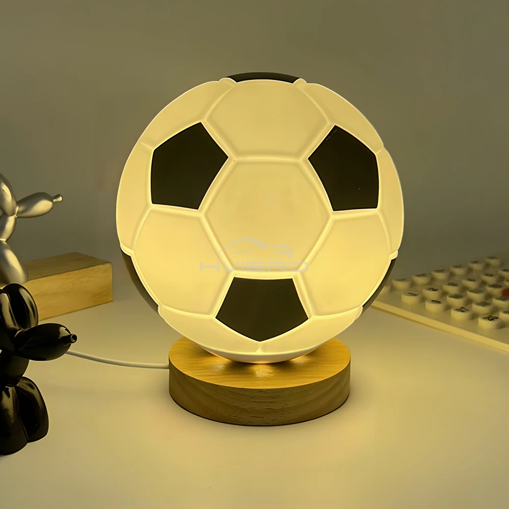 Luce notturna da calcio USB bianco caldo LED circolare in legno massello di vetro piccola lampada da tavolo comodino camera da letto studio decorazione illuminazione
