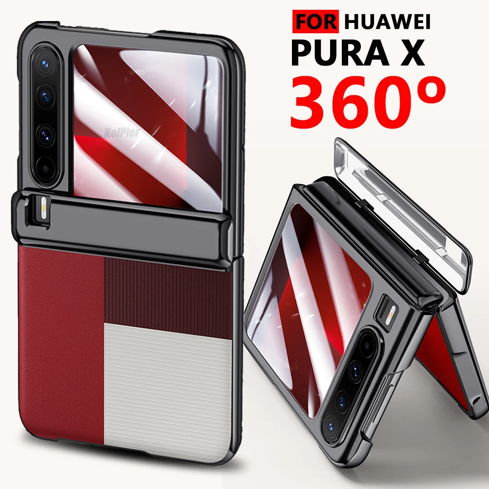 

Leather Transparent Clear Case for Huawei PURA X 5G Plating 2025 Hinge Full Protection Folding Glass Flim Stand Case Cover