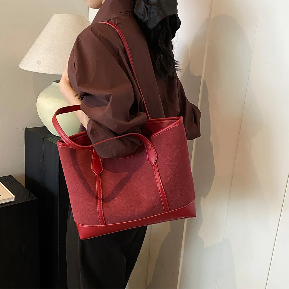 Women Suede Shoulder Bag With Zipper Handbag Retro Solid Color Shopping Commuter Bag Daily Travel Makeup Bag