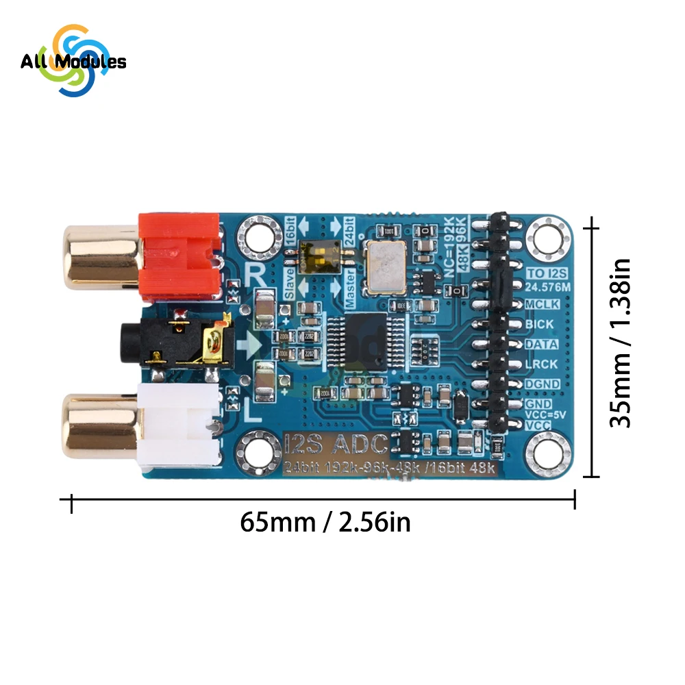 Diymore I2S ADC Audio I2S Capture Card Module Master-Slave Mode Development Board 24BIT 192K 96K 48K