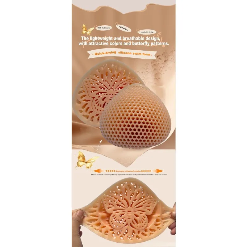 Ultradunne push-up siliconen bh-inzetstukken Kristallen vlinderontwerp Badpakpads Asymmetrische borst Verbeter de natuurlijke lift Comfortabel