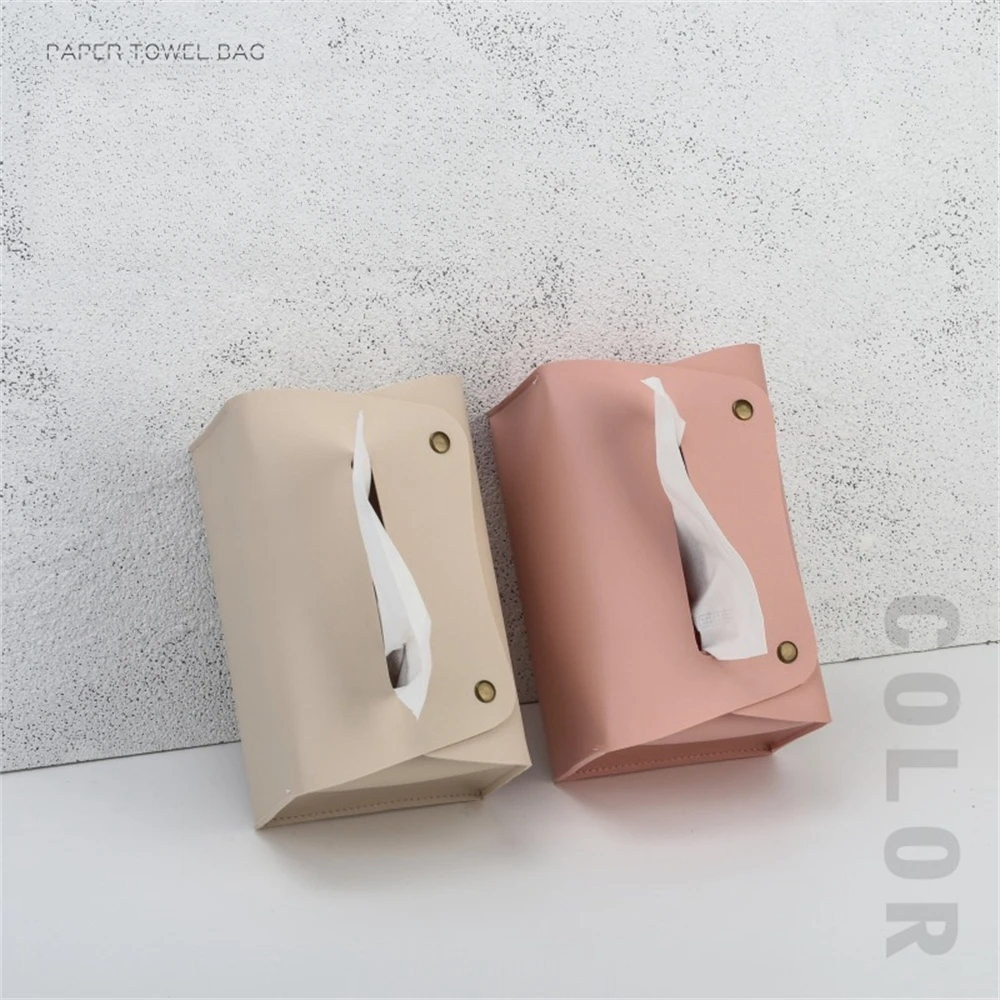 Simple Solid Color Tissue Box Household Table PU Leather Napkin Holder Waterproof Storage Sundries Case Car Paper Organizers Box