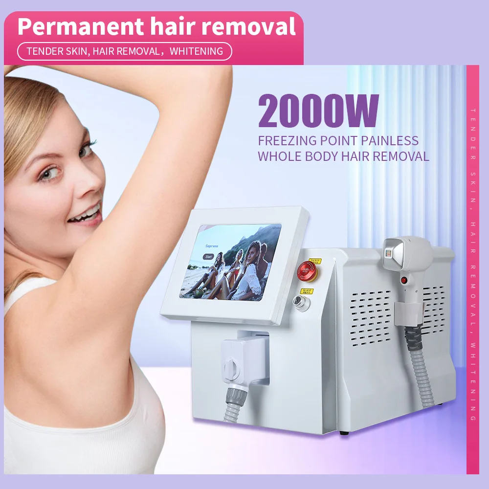 2024 Portable CE Certified 2000W3 Wavelength Ice Platinum Painless Body Hair Removal Instrument 755 808 1064nm Diode Laser Salon