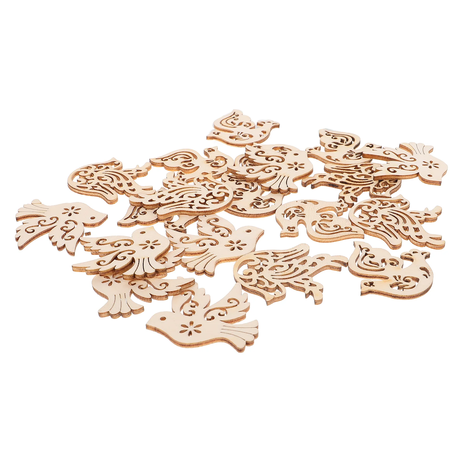 50 Pcs Peace Dove Accessories Unfinished Craft Wooden Slices Birds Shape Pigeon Chips Embellishments Exquisite Pattern Crafts