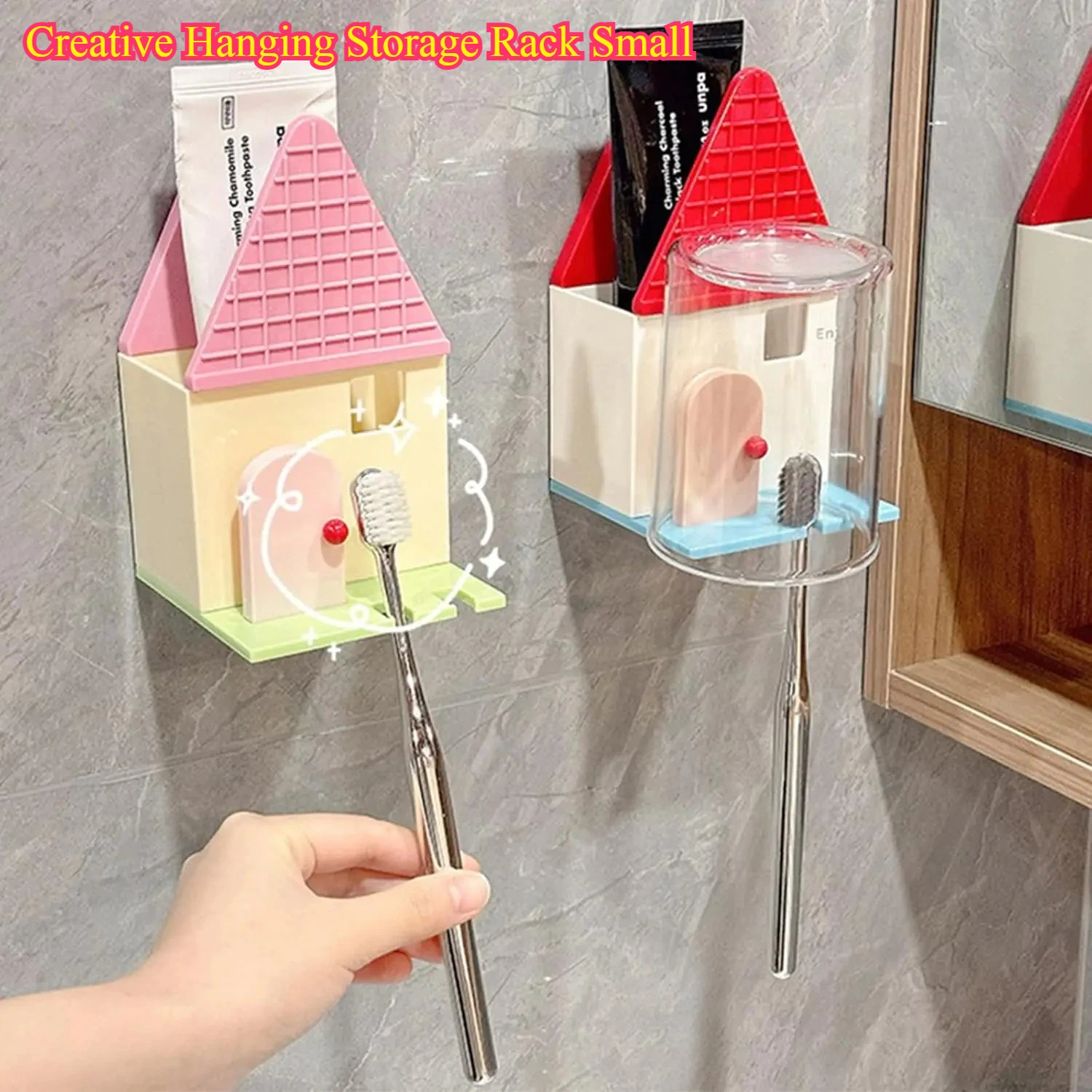 

Creative Hanging Storage Rack Small - House Toothbrush Holder with Mouthwash Cup