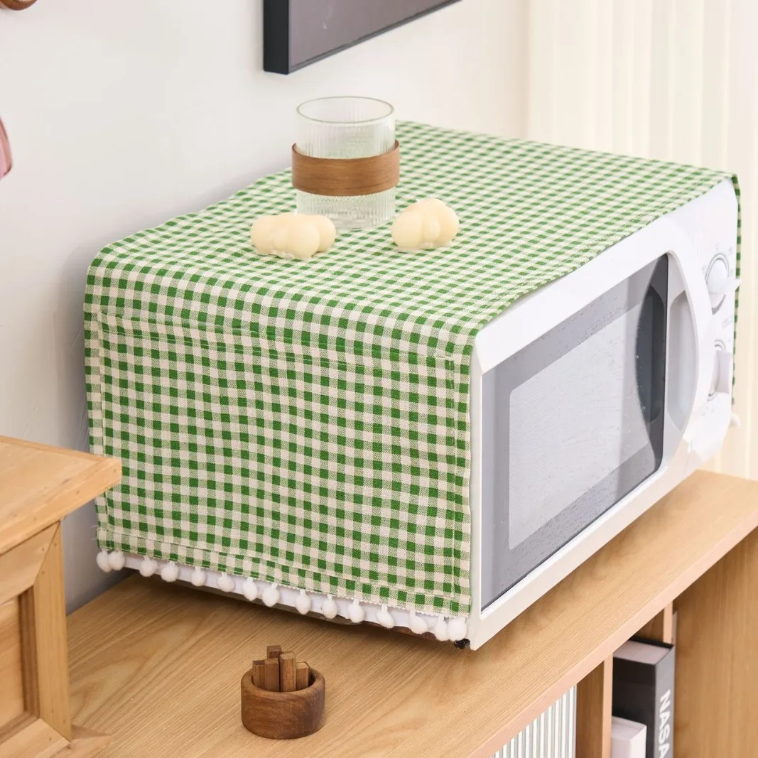 Polyester Cotton Plaid Microwave Dust Cover Single Door Refrigerator Cover Double Door Refrigerator Drum Washing Machine Cover
