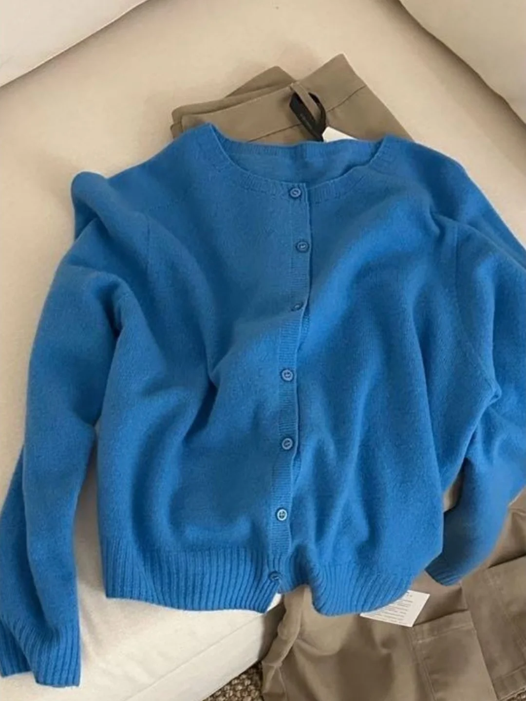 

Высококачественный синий вязаный открытый кардиган Klein, женский свободный утягивающий длинный свитер Sve round Ne, верхняя одежда на осень-зиму