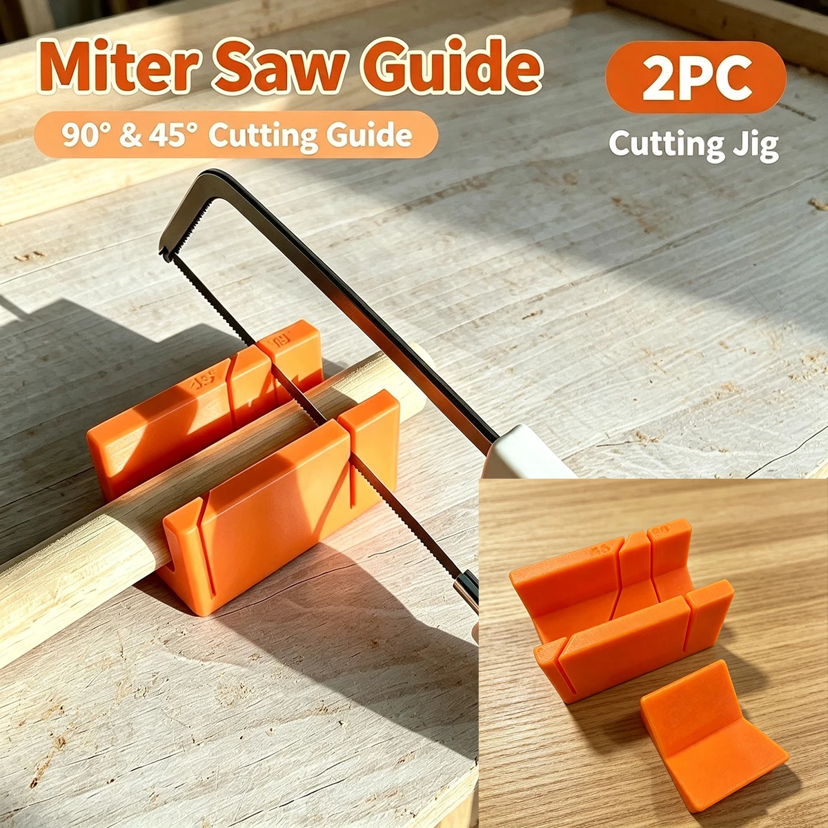 Orange 2PC Woodworking Miter Saw Guide, 45 ° /90 °   Dual-angle precision cutting support, manual saw cutting angle positioning jig, DIY woodworking strip bevel cutting fixed auxiliary tool