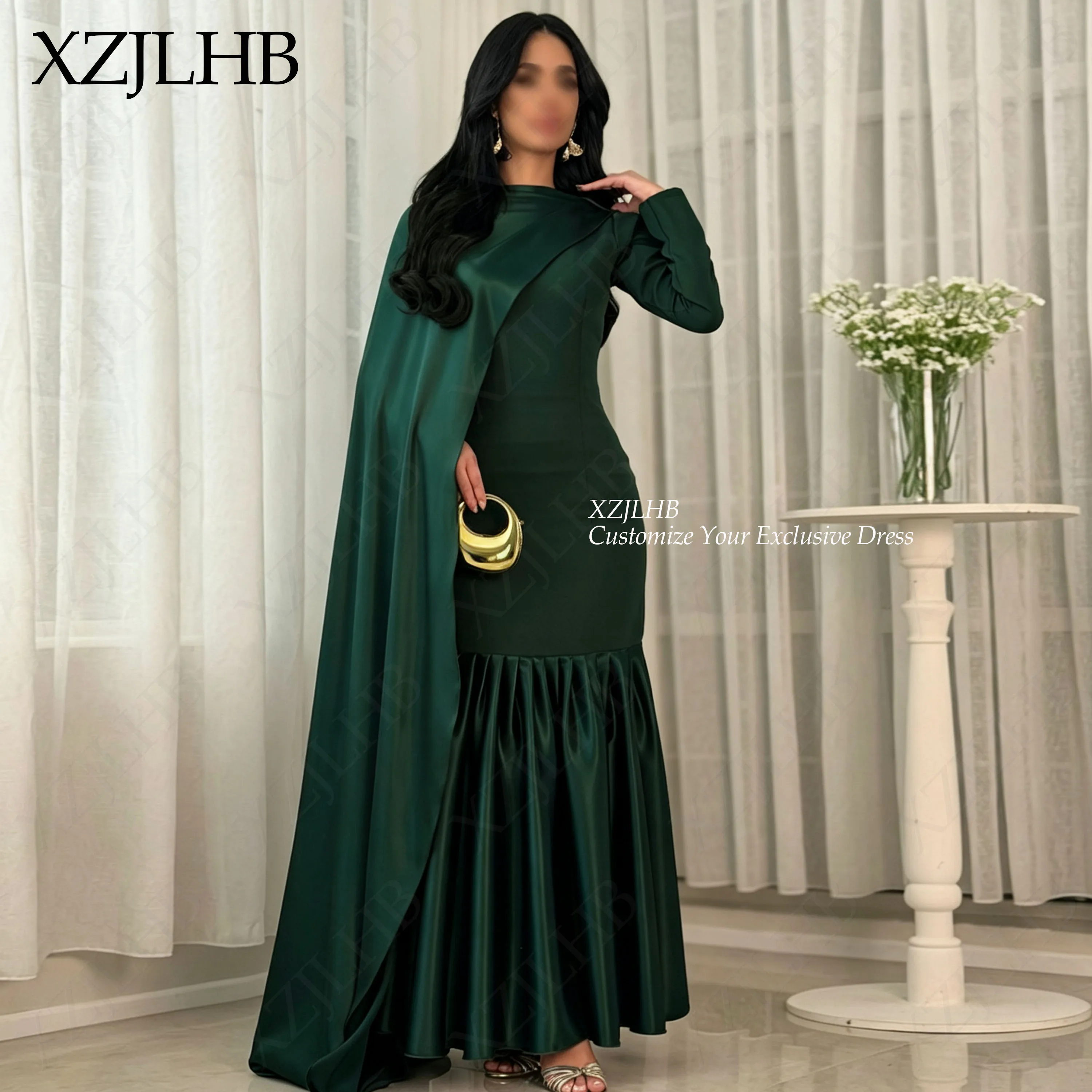 XZJLHB Soft Satin Personalized Evening Dresses 2026 Mermaid Simple Vestidos De Fiesta Elegantes Regular Sleeves Long Prom Gowns