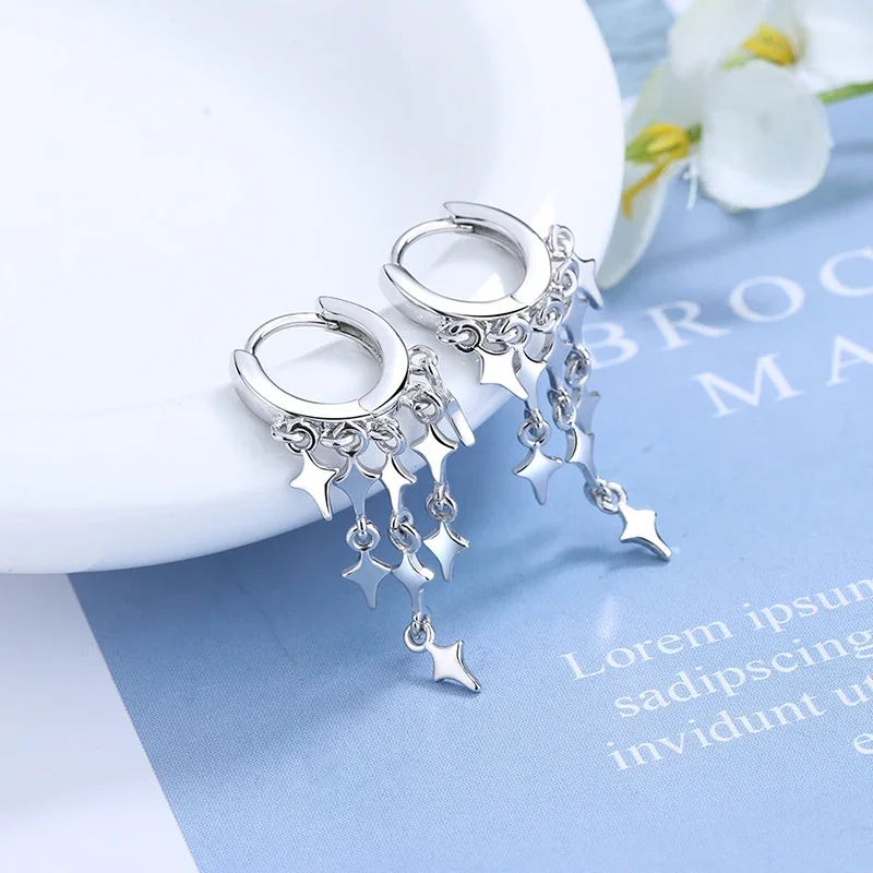 Women's New Fashion Stars Long Tassel Drop Earrings Small Huggies Flash Rain Design Bohemia Dangle Earring Piercing Accessory image 4