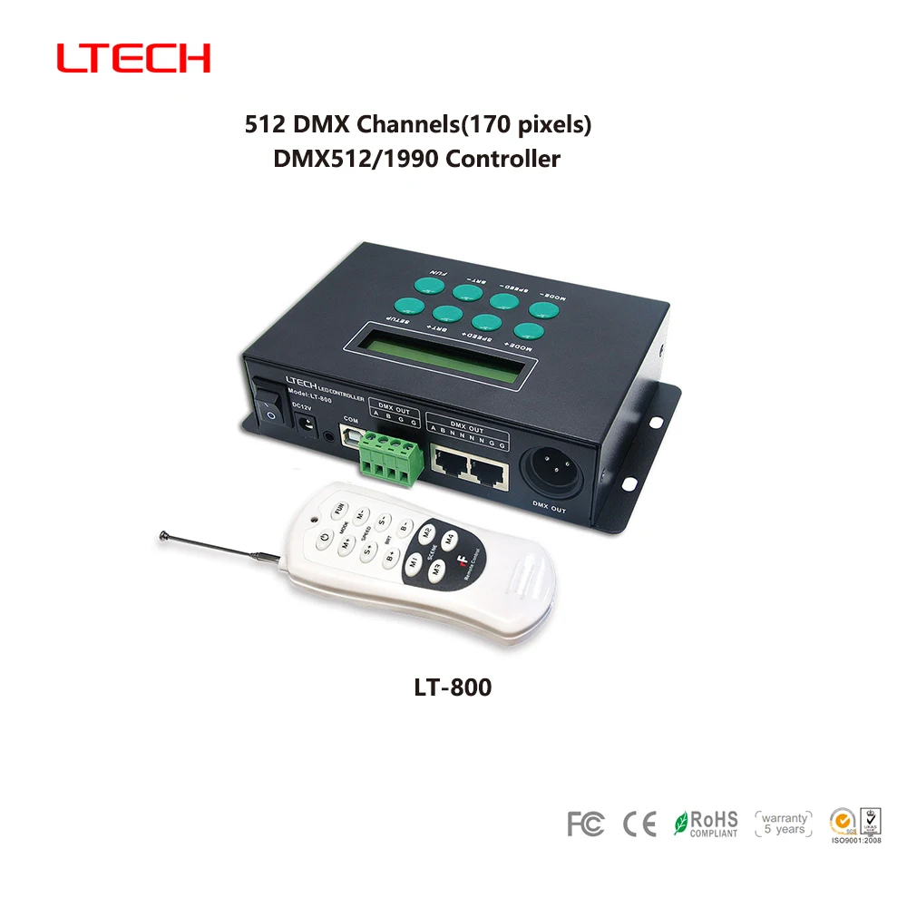 

LTECH LT-800 DC12-24V DMX512/1990 512Channels(170 pixels) Decoder Controller Wireless/Keying Control General LED Lamp