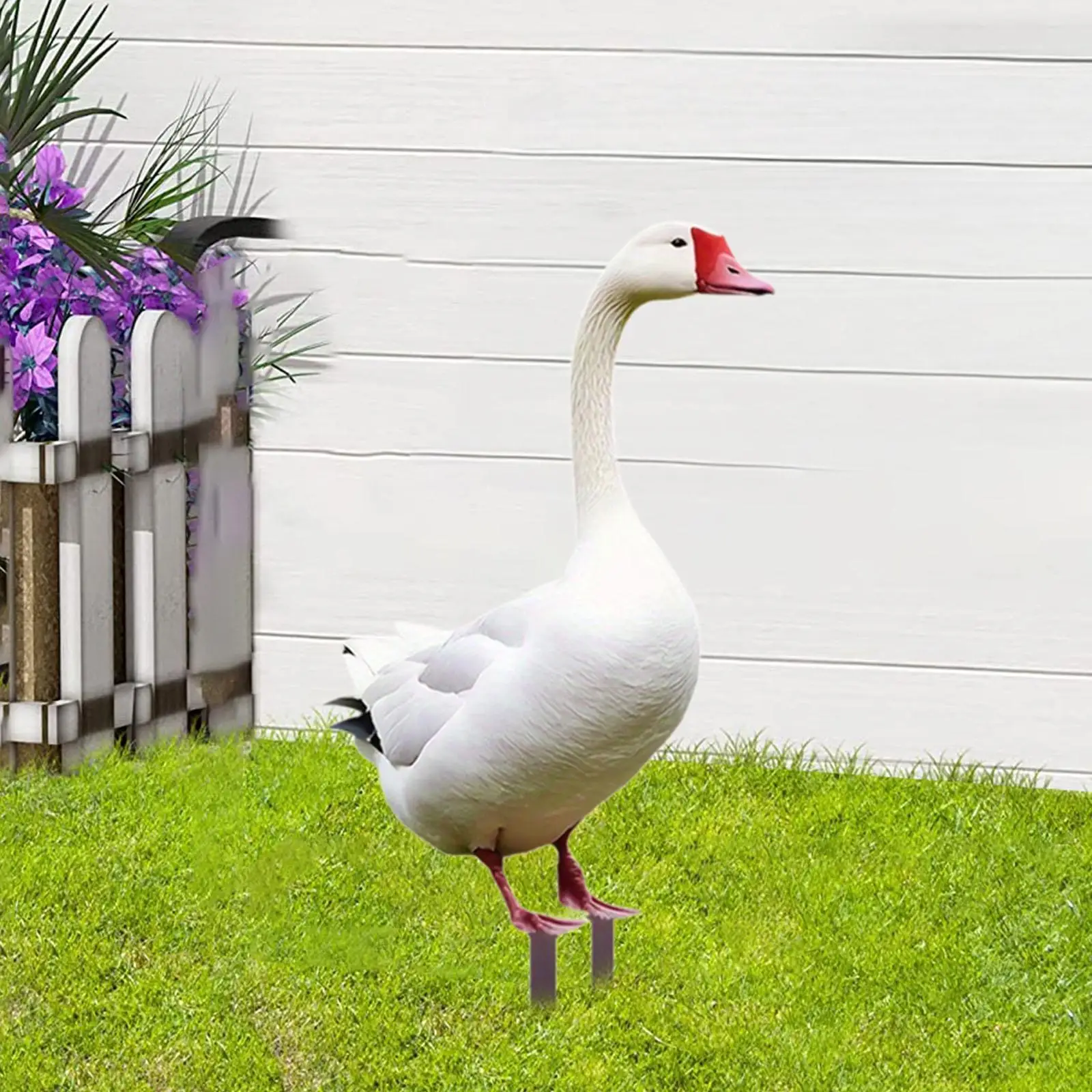 

Садовая фигурка животного 2D: Устойчивая к погодным условиям, реалистичная акриловая декоративная стойка в виде белой гусыни для клумб, газонов и улицы