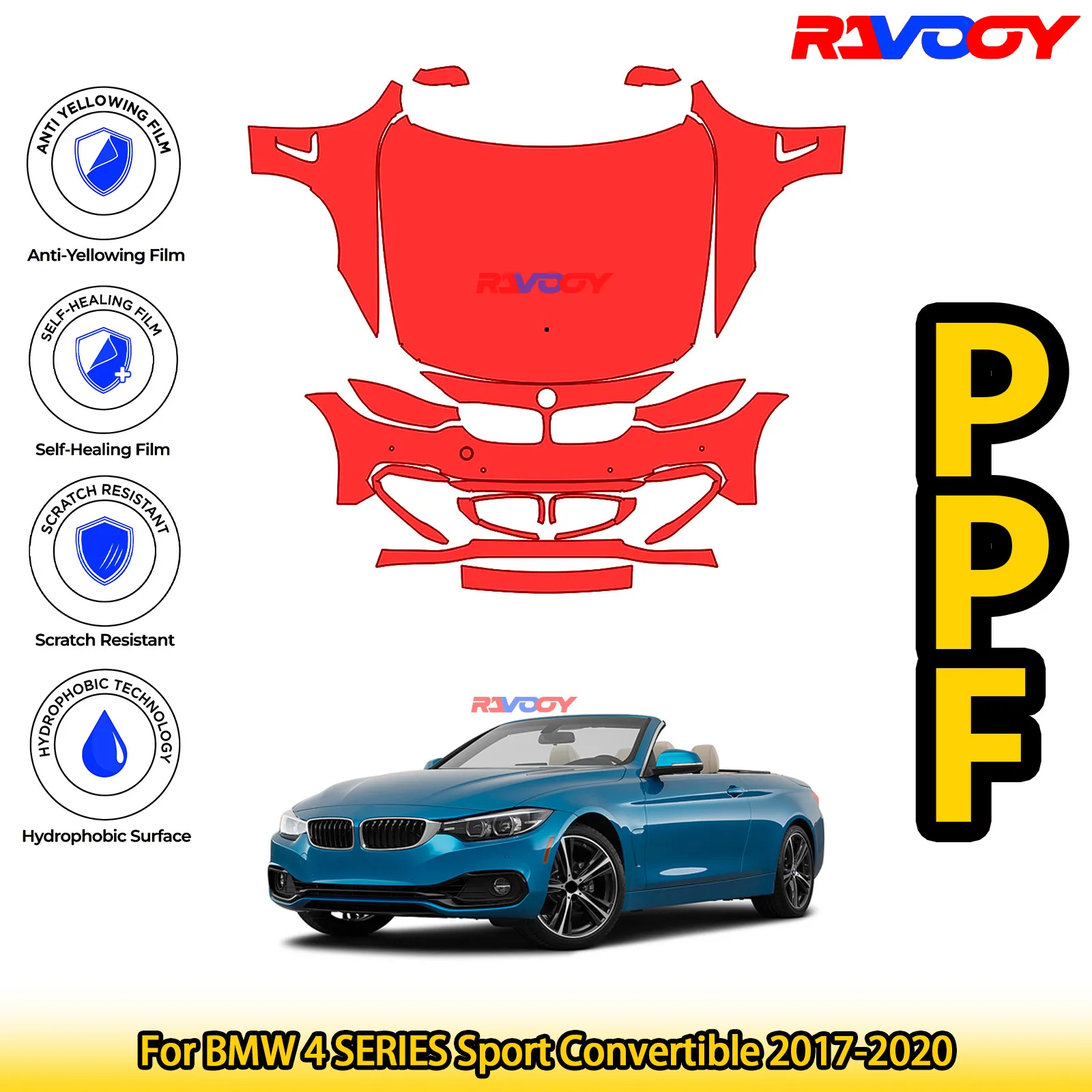 

Для BMW 4 SERIES Sport Convertible 2017-2020 глянцевая матовая черная предварительно вырезанная передняя защитная пленка PPF Kit