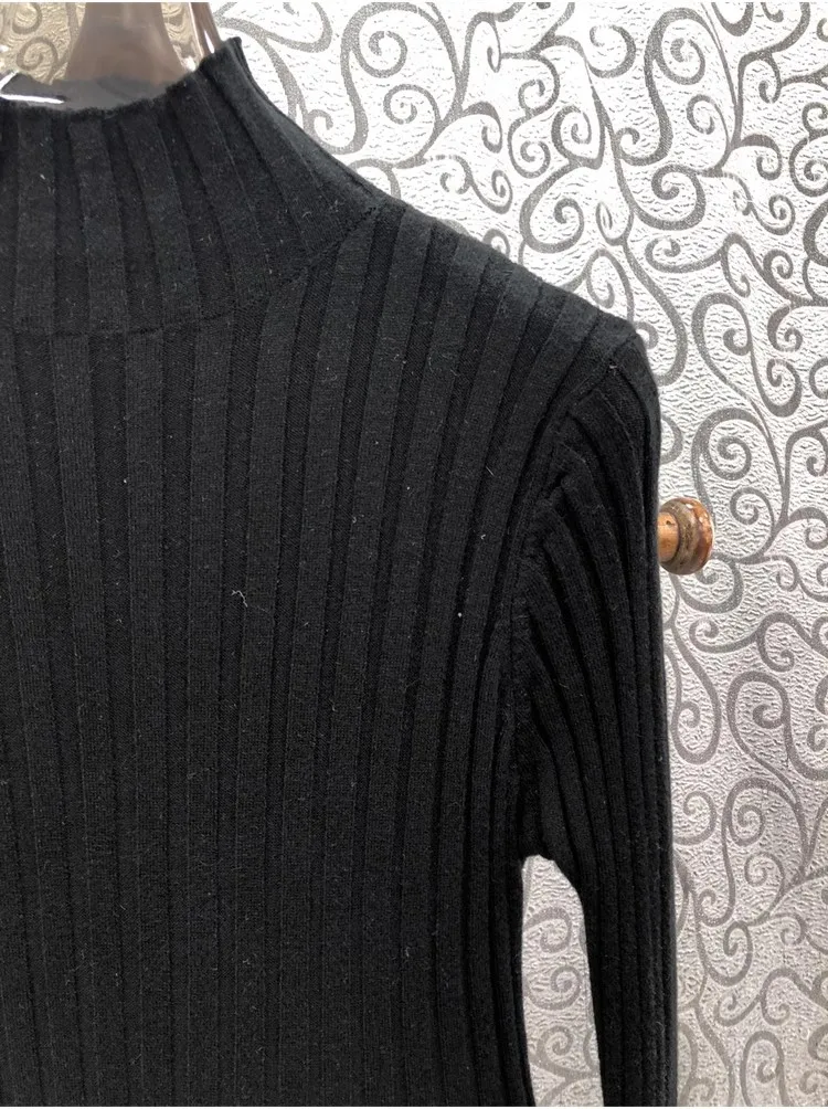 One Piece Dress 2024 Spring Fashion Design Dress High Quality Knitted Patchwork Long Sleeve Mid-Calf Slim Fit & Flare Dress XL