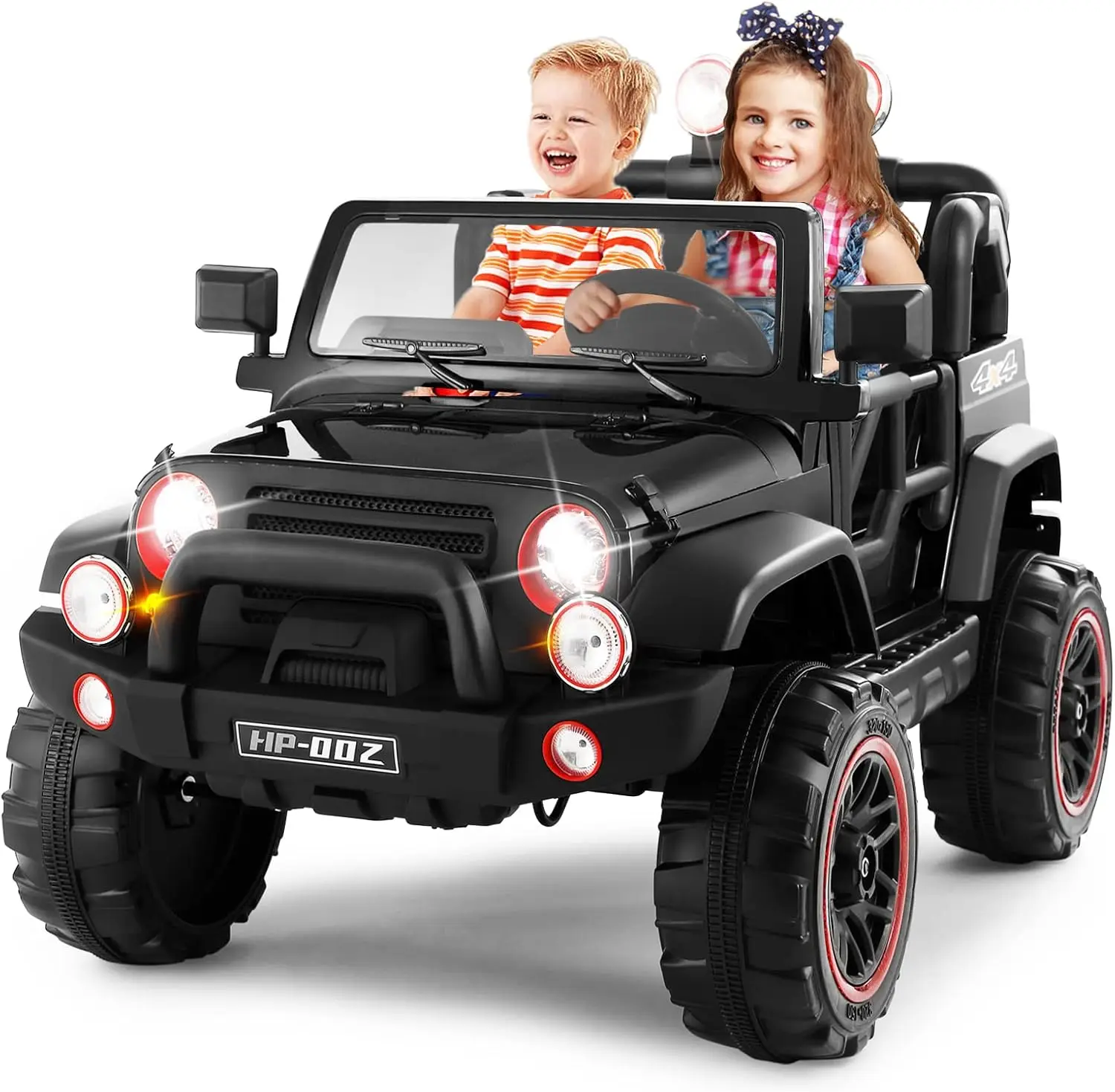 2-Seater Ride On Truck and Car Cover, 12V7AH Children's Electric Car W/Parental Remote Control, Music, LED Lights, Spring Suspen