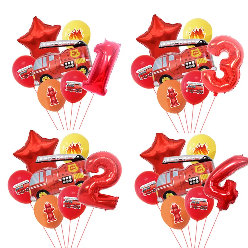 7pcs Fire Truck Balloons 32 Inch Number Foil Balloons Boys Birthday Party Decorations Firemen Theme Decor Baby Shower Supplies