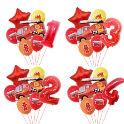 7pcs Fire Truck Balloons 32 Inch Number Foil Balloons Boys Birthday Party Decorations Firemen Theme Decor Baby Shower Supplies