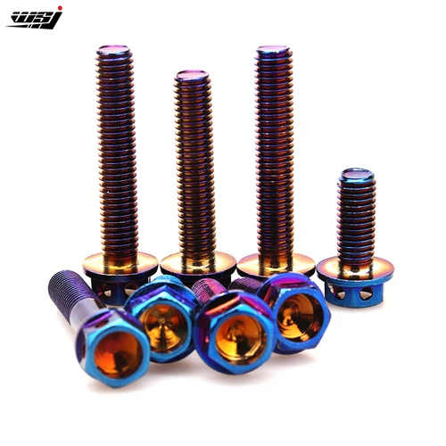 10 Uds M6 M8 pernos de freno de disco de motocicleta Color azul quemado tornillos de cabeza de brida hexagonal sujetador de Motor