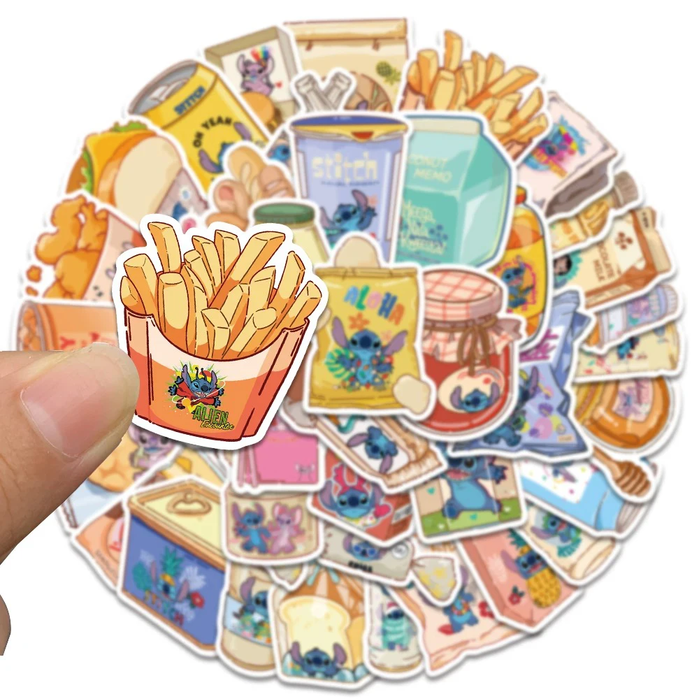 

10/20/40pcs Funny Disney Stitch Snacks Food Stickers DIY Fridge Notebook Phone Luggage Cute Cartoon Creative Decals Decoration