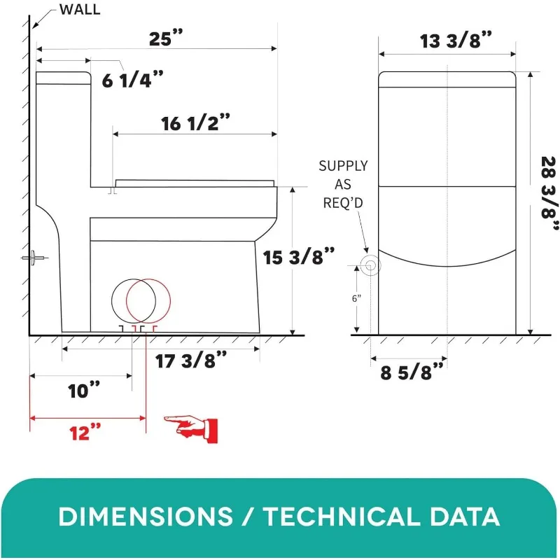 Dual-Flush One Piece Toilet, High-Efficiency Flush, Compact Space-Saver Design, Round Toilet Seat, Standard