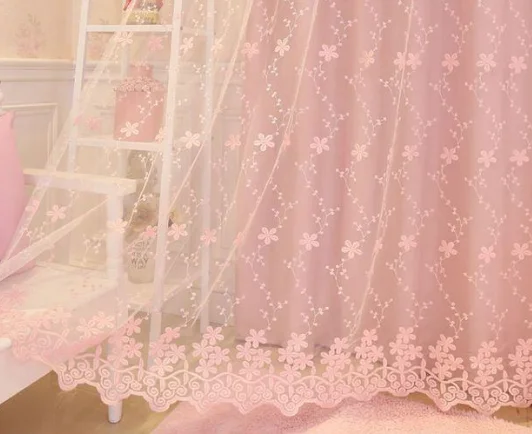 1PC Korean Pink Sheer Princess Curtains for Girls Kids Living Room Bedroom Windows Treatment Romantic Screen No Blackout Curtain