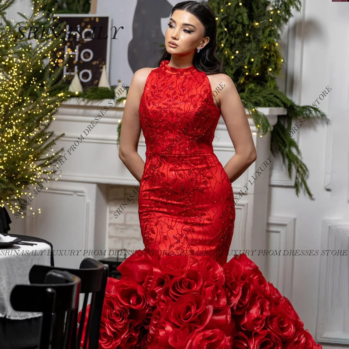 تخصيص طويل حورية البحر فساتين السهرة لفتاة سوداء الديكور الزهور زين الديكور أكمام ثوب مسائي رسمي رداء