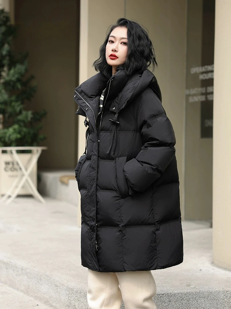 Women\'s Mid-length Winter Coat, Female Puffer Jackets, Windproof, Thick, Warm, Casual, Commuter Parka Coats Down Korean Fashion