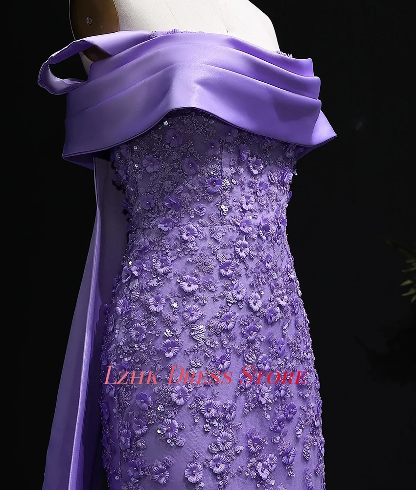 Personalizzato squisito organza dritto al largo della spalla paillettes perline fiori perle abito da sera abiti da ballo di moda