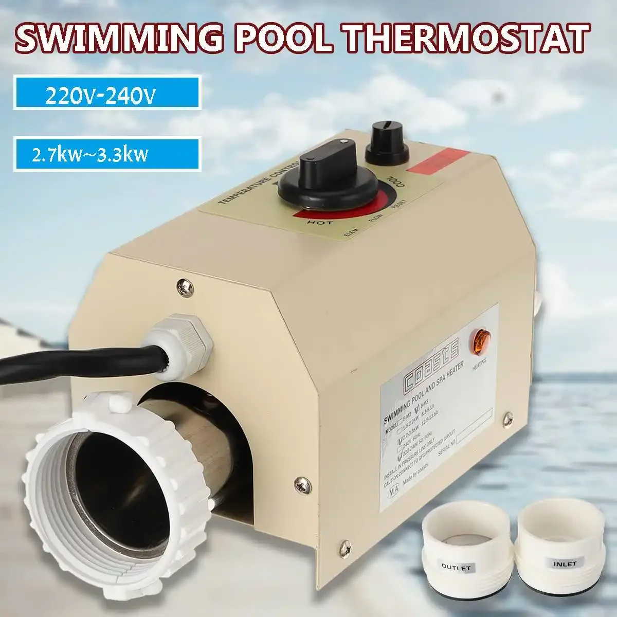 3.3KW Electric Pool Heater Winter Swimming Pool SPA Hot Tub Bath Water Heater Thermostat Heating for Hot Bath Outdoor SPA