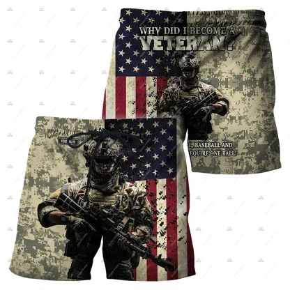 Custm Name Veteran Military Army Eagle Marine Cosplay Soldier Camo Vintage 3DPrint Summer Harajuku Casual Beach Shorts Pants Q1