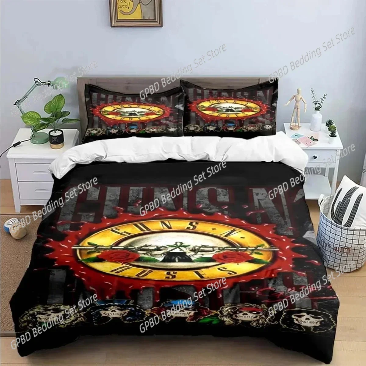 3D Guns N Roses GNR Band Retro Bedding Set Boys Girls Twin Queen King Size Duvet Cover Pillowcase Bed  Adult