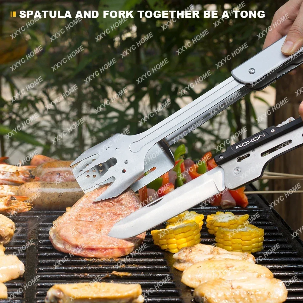 

ROXON-multiherramienta 6 en 1 para barbacoa, herramienta de acero inoxidable para parrilla de barbrcue, espátula,