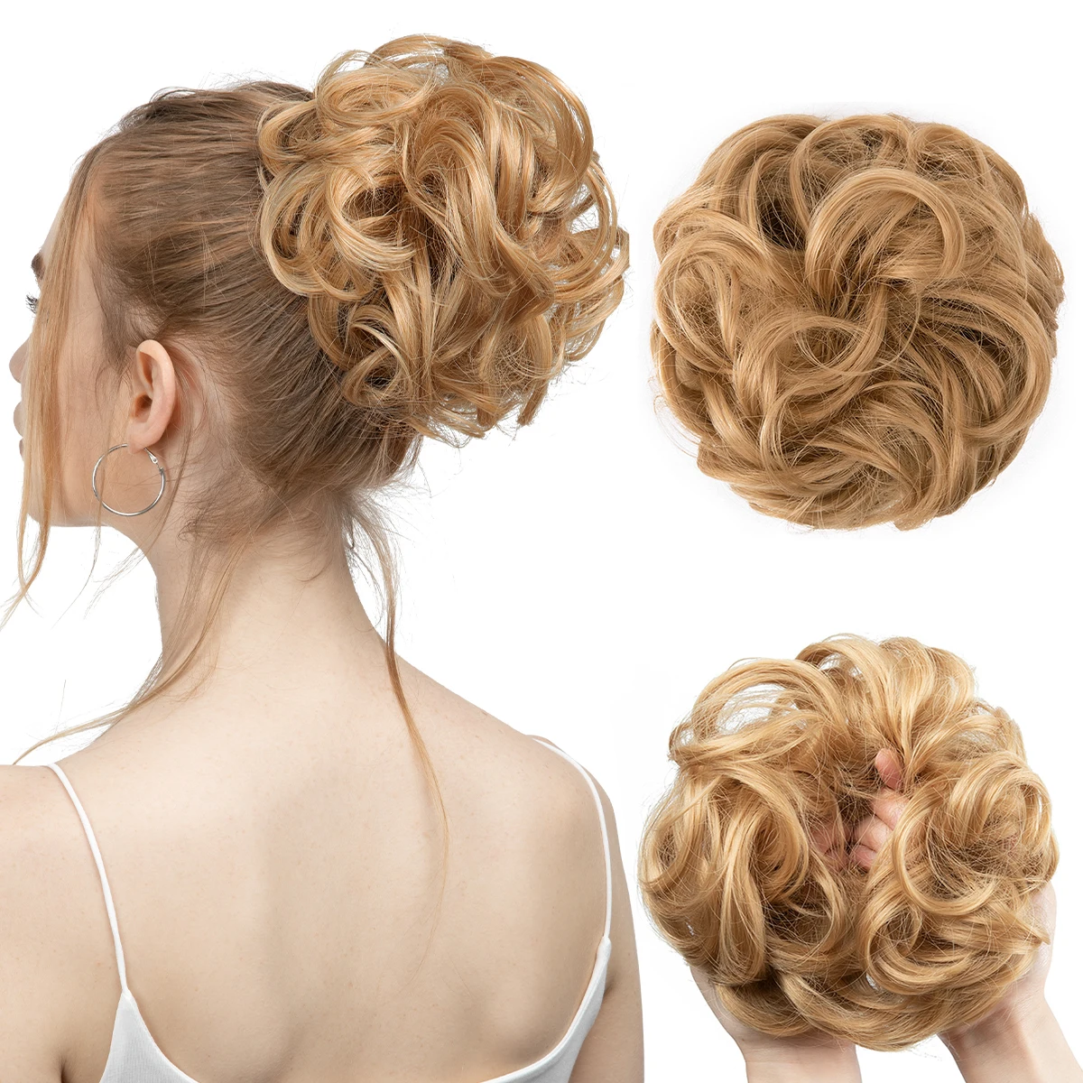 

Synthetic Messy Hair Bun Extensions Big Curly Elastic Hair Scrunchies Hairpieces Chignon Donut Updo Hair Pieces for Women