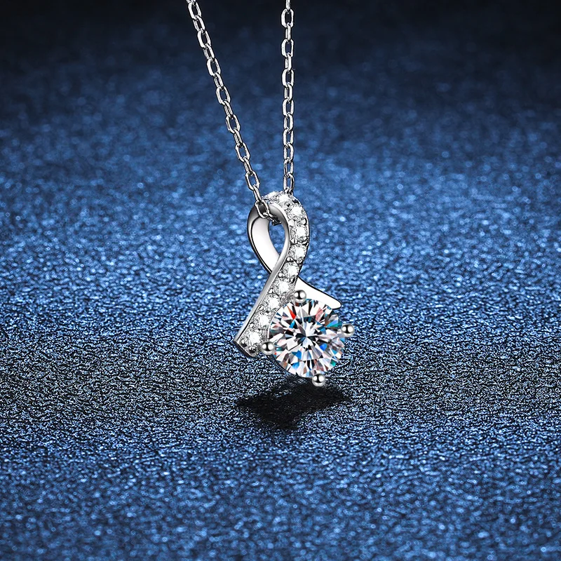 D color moissanite 1 carat pendant simple bow necklace moissanite silver chain platinum PT950 mark