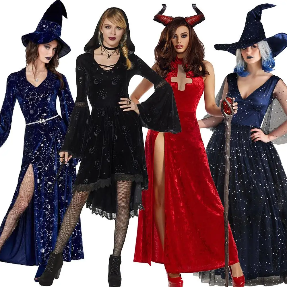 

Halloween Classic Witch Costume Devil Disguise Stage Performance Gift Black Women's Dress up Outfit Theatrical Costume
