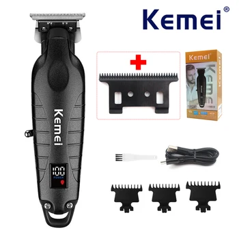 Kemei KM-2293 máquina cortadora de pelo profesional Zero Gapped Full Metal DLC máquina de acabado de hoja en T USB LED cortadora de pelo para hombre