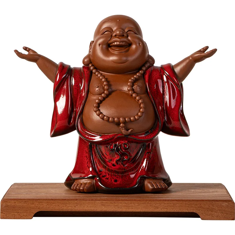 HYS Chinese Zen Maitreya Buddha Ornament Ceramic Laughing Buddha Living Room Entrance Ornament Housewarming Opening view 5