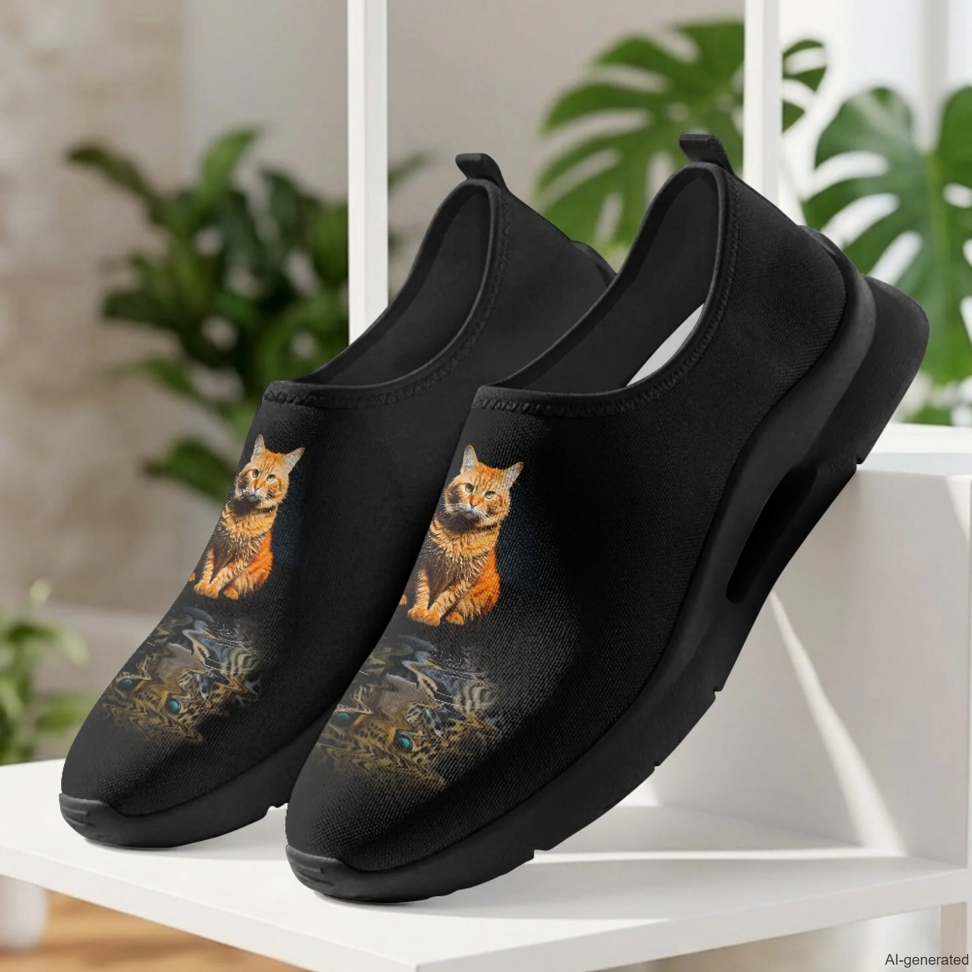 XIXIRIMIDO Mens Casual Shoes Slip On Walking Sneakers Women Gym Workout Shoes Cat Pattern Breathable Mesh Running Sneakers 35-48