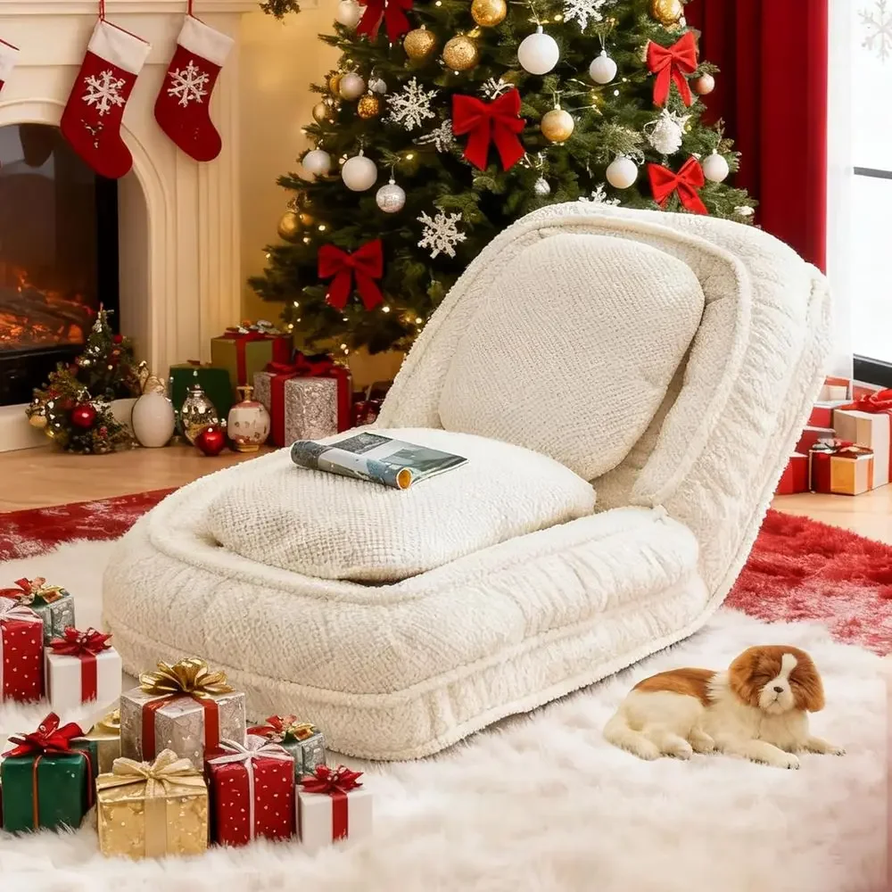 Adjustable 5-Position Plush Chair with Back Support for Gaming and Meditation, Beige