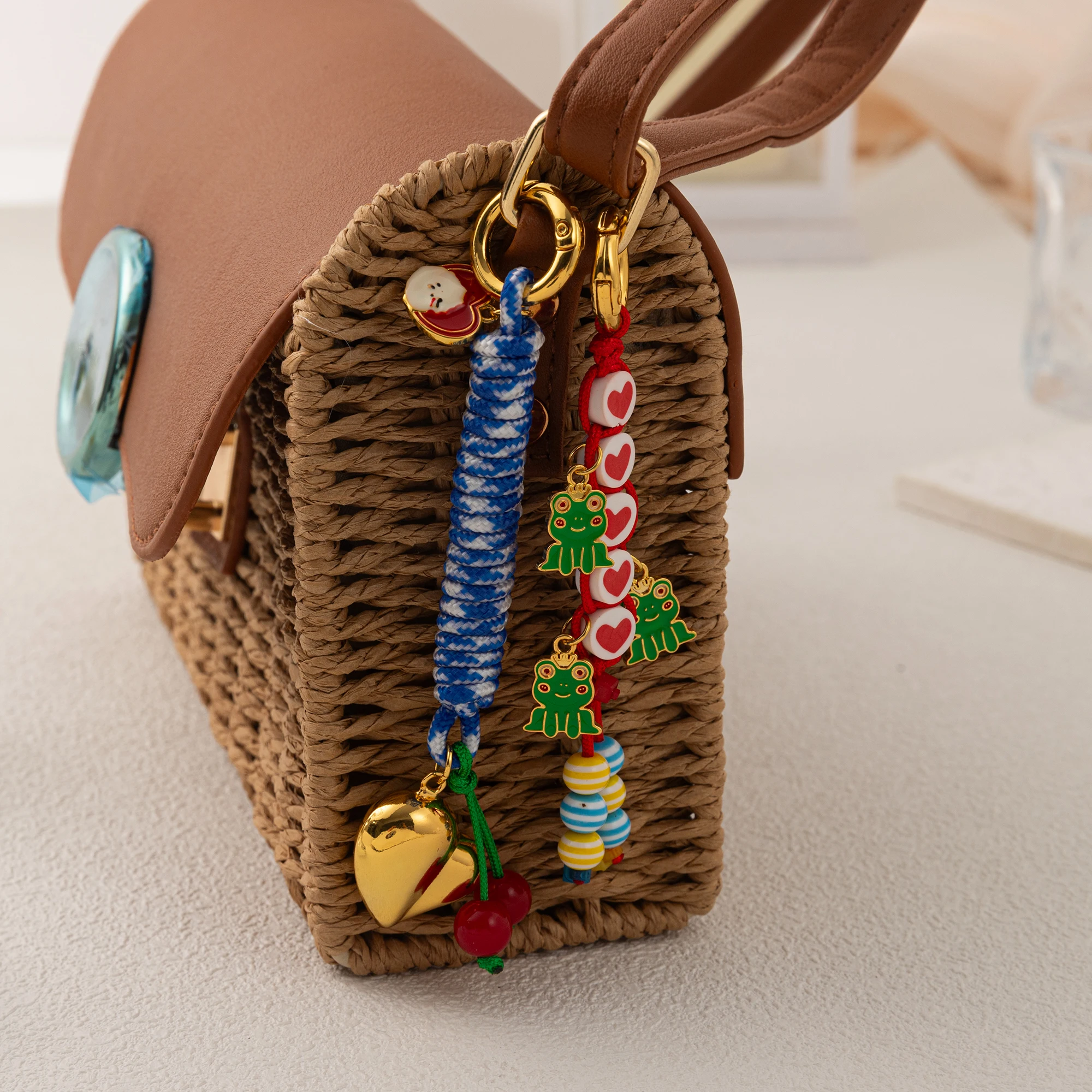

New Keychain Accessories Pendant Love Cherry Rope DIY Accessories Package Chain Gold Plated Color Preserved