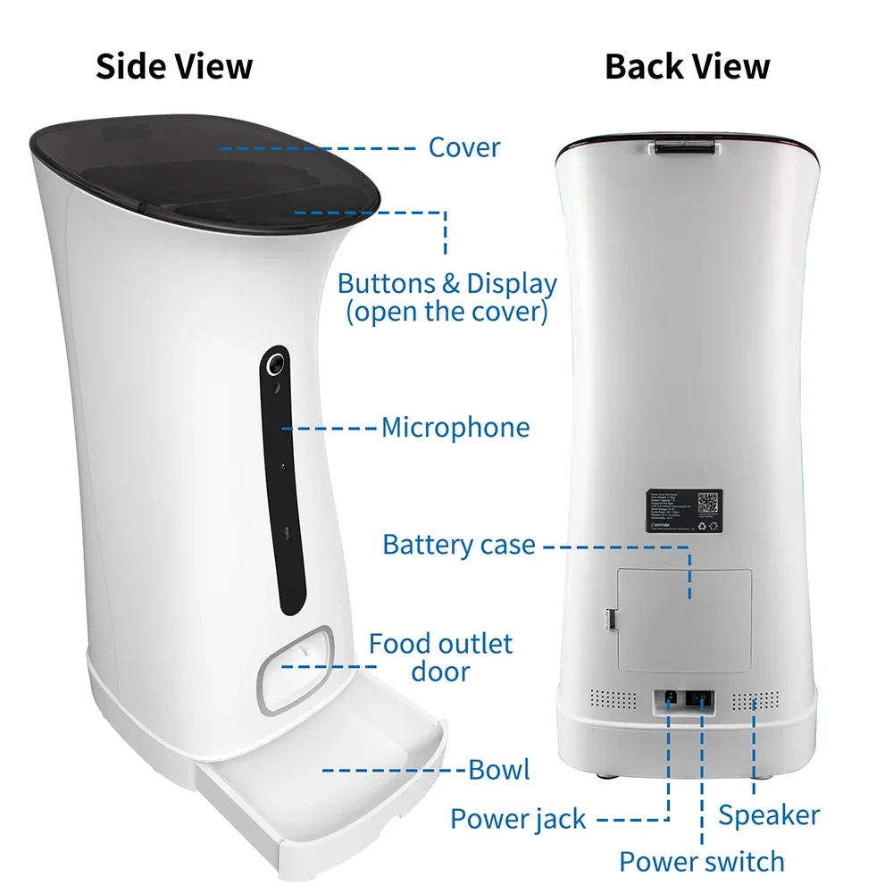 Alimentador inteligente de plástico para mascotas, Alimentador automático grande de 7,5 L con voz