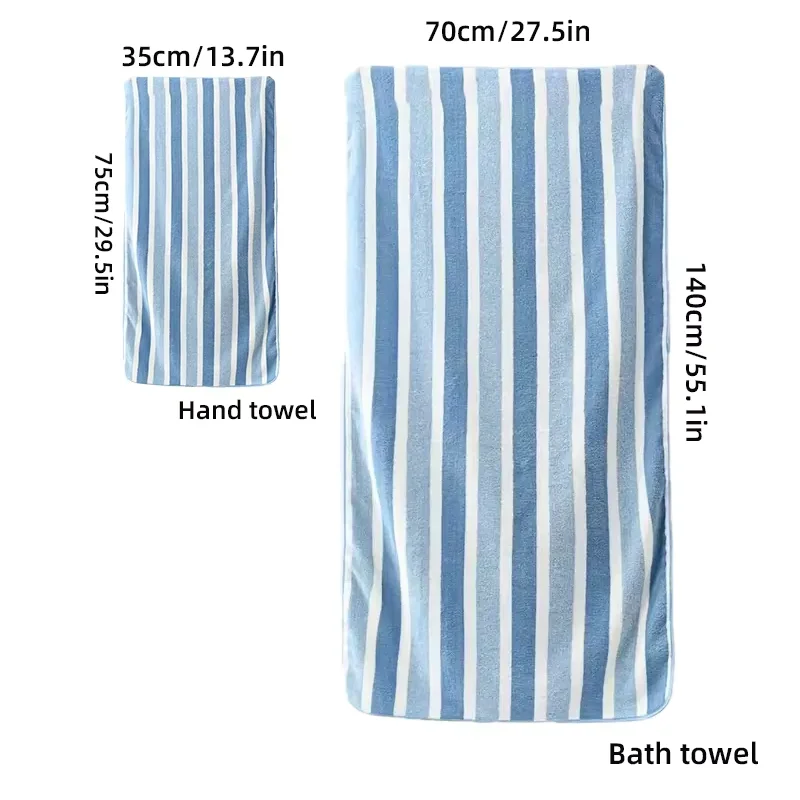 2Pcs Striped Towel Set 70x140cm Bath & 35x75cm Hand Towels Soft Quick Drying Multi-Color washcloth for Home Bathroom Use