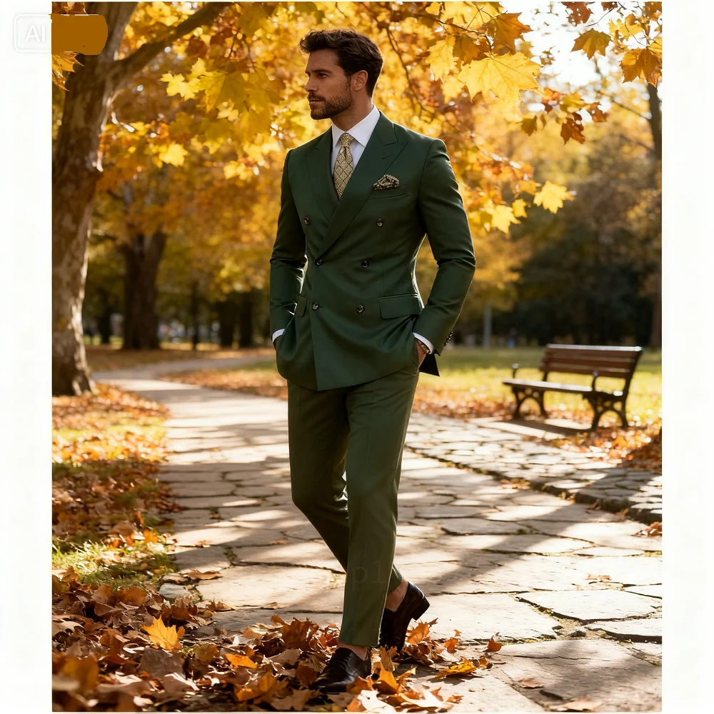 

Men's Peak Lapel Blazer And Pants Set Formal Business Tuxedo Wedding Groom Monochromatic New Fashion 2 Piece Suit