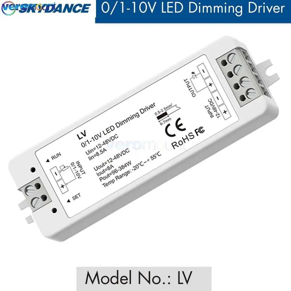 

Skydance LV Mini 0/1-10V CV LED Dimming Controller 1 Channel DC12V 24V 36V 48V PWM Conatant Voltage 8A 384W 1 Channel Dimmer