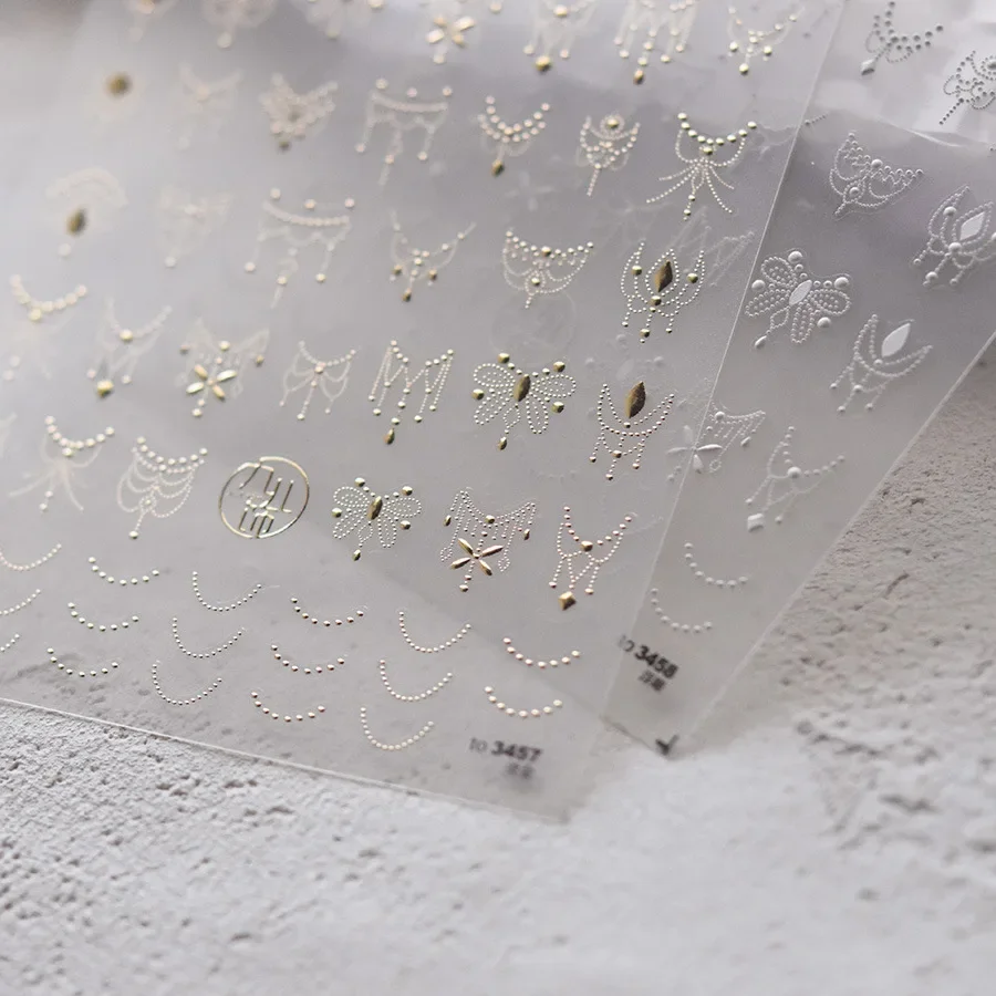 Tassel Headwear Dot Butterfly Line White Black Gold Silver 5D Relief Self Adhesive Nail Art Decoration Sticker 3D Manicure Decal